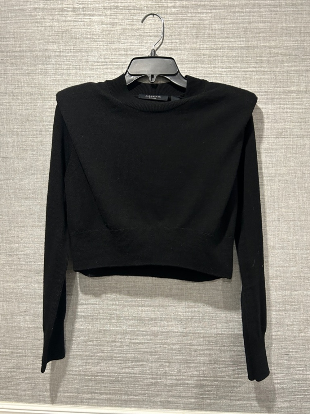 AllSaints Black Cropped Crewneck Sweater
